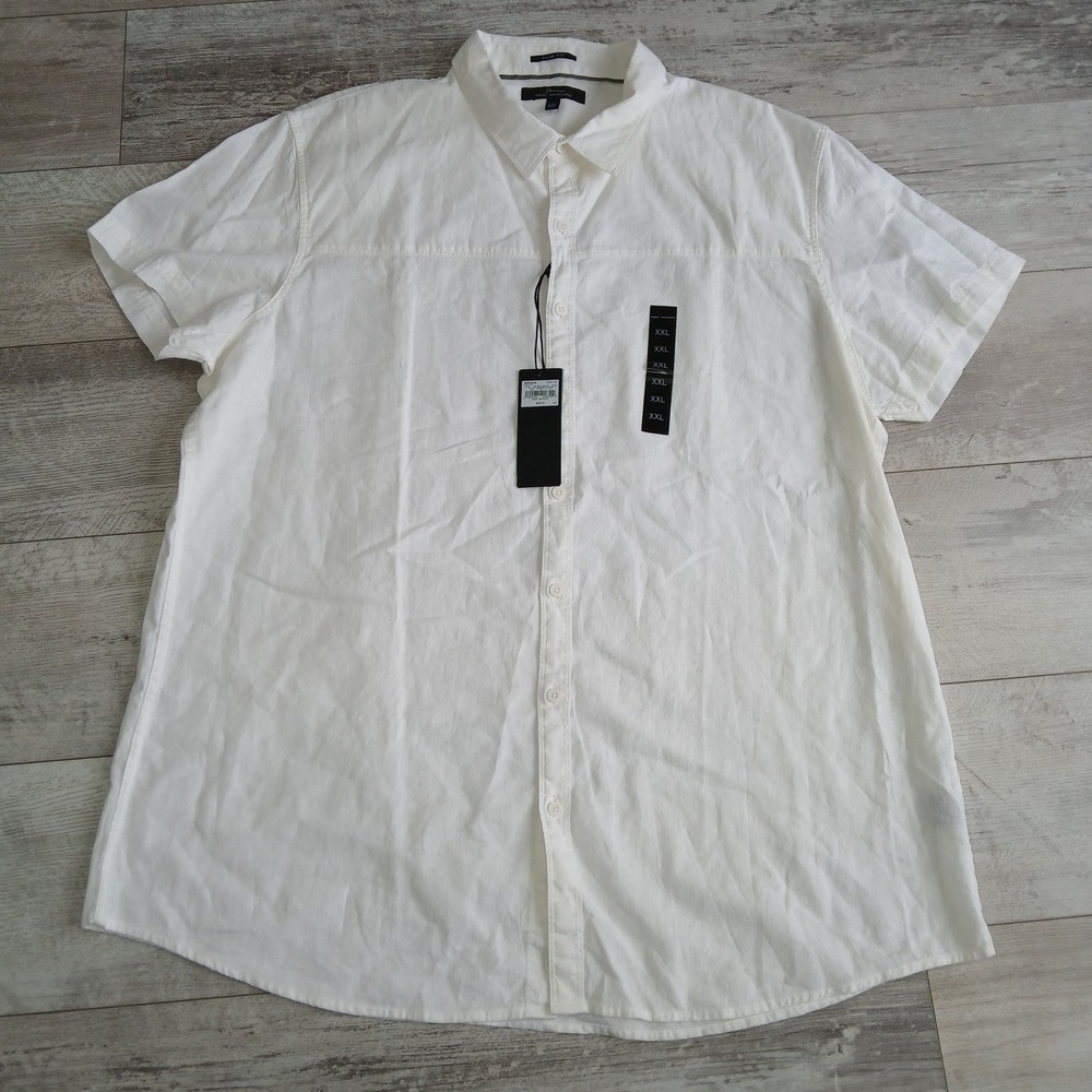 Marc Anthony XXL Mens Slim Fit Short Sleeve Button Down Shirt Linen Blend